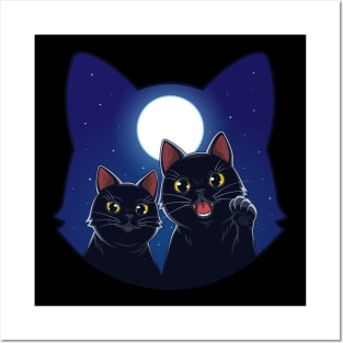 Cat in moonlit night Posters and Art